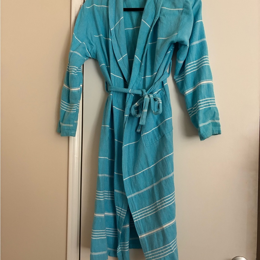 Blue Striped Turkish Cotton  Bathrobe